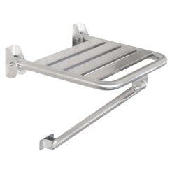 Folding shower seat with supports, matte stainless steel