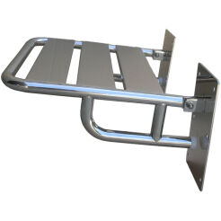 Folding shower seat with supports, matte stainless steel